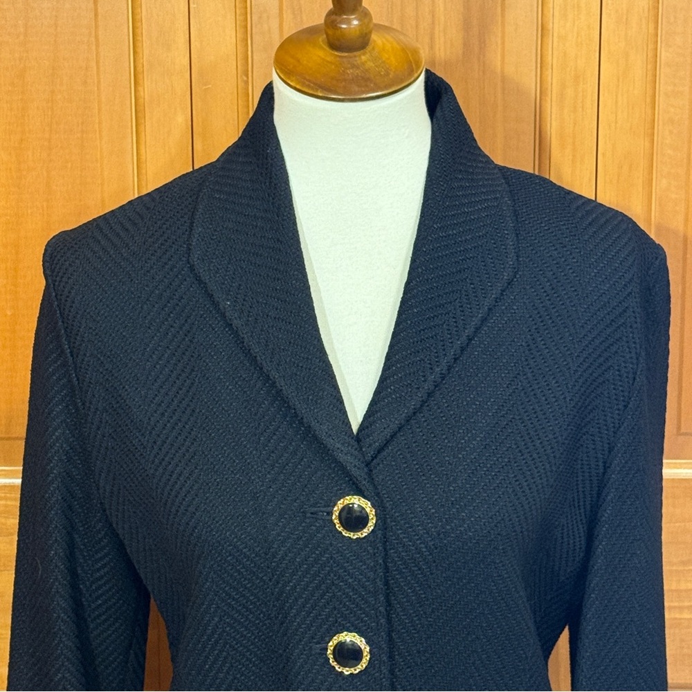 St John Collection Black Button-Front Blazer Jacket - Picture 2 of 11